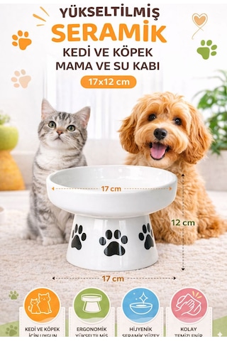 Nitrudesign Ayaklı Seramik Kedi Köpek Mama Ve Su Kabı 400 Ml