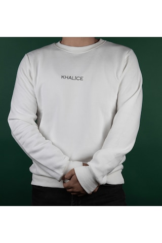 Khalice Sweatshirt Kalın Üç İplikli Beyaz