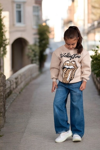 Kız Çocuk Yeni Sezon Leopar Desen Açık Kahve - Bej Renk Rolling Sweatshirt Krem