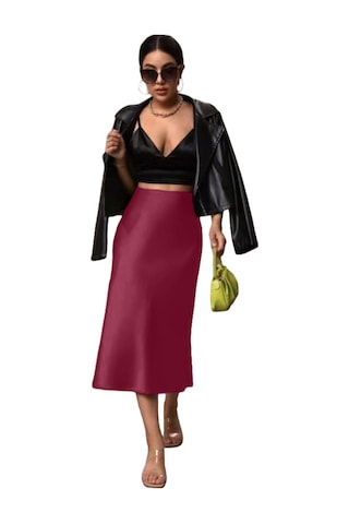 Kadın Saten Kalça Balık Etek Bordo