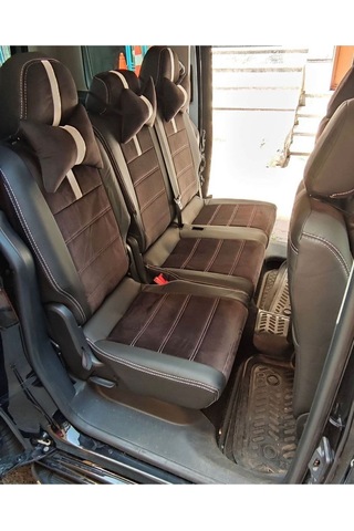 Volkswogen Caddy 2015 2020 Arası Uyumlu Siyah Taytüyü Siyah Deri Karışımı Beyaz Şerit Beyaz Ip