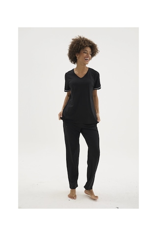 Angbutik Kocabey Kkt-26162k Kadın V Yaka Pijama Takımı Siyah