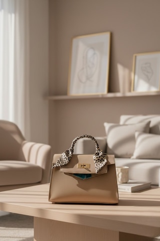 Vellabags Bej Kadın El Çantası Gold Kilitli, Leopar Fular Detaylı Şık Modern Tasarım Bej - Pembe