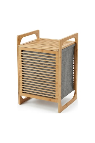 Deconox Doğal Bambu Çamaşır Sepeti 40x35x60 Cm - İçi Bezli, Kapaklı Ve Hasır Kulplu Ahşap Kirli Sepeti Diğer