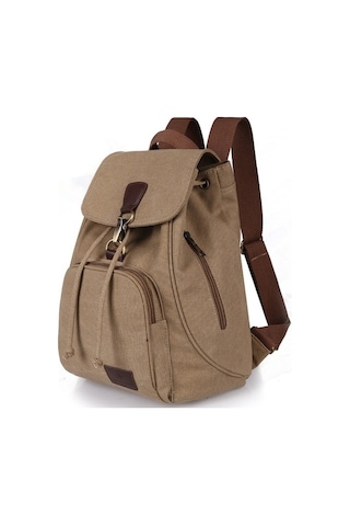 Dancemonkey Kadın Tuval Öğrenci Laptop Çantası Sırt Çantası Haki Haki