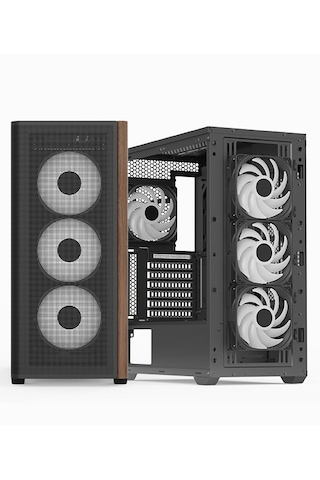 Aerocool D501a Black 4x12cm A-rgb Fanlı, Ahşap Ön Panel Detaylı,