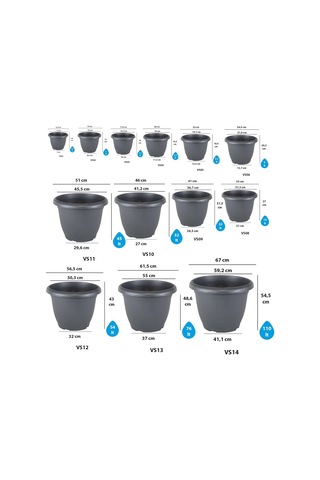 Villa Saksı Set 10 No 35 Litre, 48 Cm, Antrasit İç Ve Dış Mekan Saksı Diğer