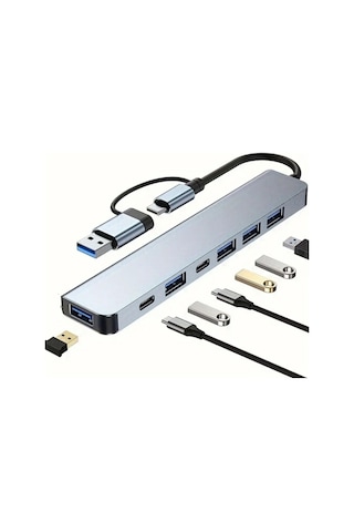 Buffer 8 İn 1 Usb Çevirici Notebook Macbook Type-c Uyumlu Görüntü Aktarıcı Hub