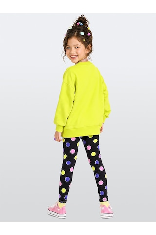 Deno Kids Denokids Kız Çocuk Takım Unicorn Sweatshirt - Puantiye Tayt Takım 4-10 Yaş Çok Renkli