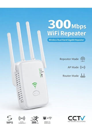 300 Mbps Wifi Güçlendirici - Dual Band 4 Antenli Menzil Genişletici - Wifi Repeater