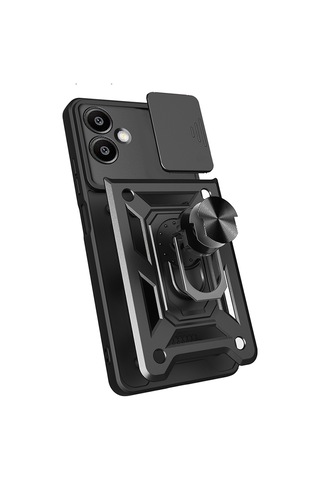 Zore Galaxy A06 Uyumlu Magnetik Standlı Kamera Korumalı Sürgülü Vega Kapak-siyah Siyah