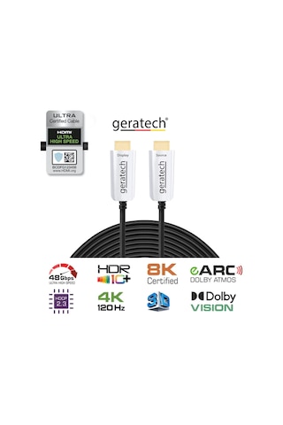 Geratech 4K-8K 48Gbps Hdr Fiber Hdmi 2.1 Kablo 15 Mt