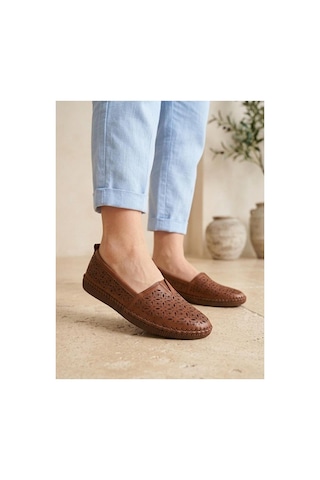 Beren Hakiki Deri Kadın Babet Ortopedik Taban Lazer Delikli Slip-on Com Çok Renkli