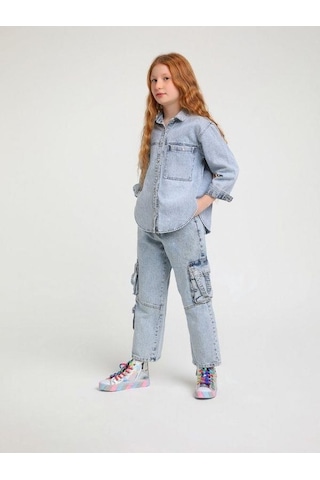 Jack Lions Kız Çocuk Paçası Üç Cepli Kot Pantolon-14185 Buz Mavi