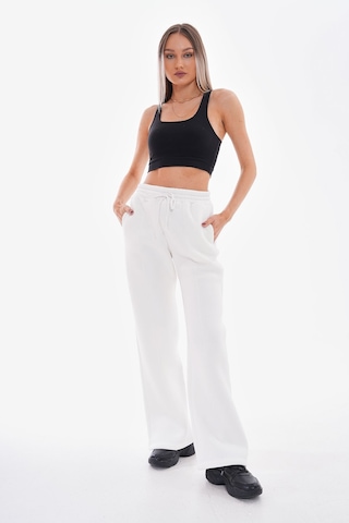 Kallima Çımalı Beyaz Kışlık Şardonlu Yüksek Bel Bol Paça Eşofman Beyaz