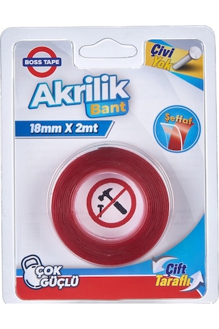 Şeffaf Çift Taraflı Akrilik Montaj Bandı-18 MM/2mt