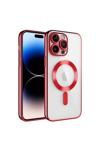 Apple Uyumlu iPhone 14 Pro Max Kılıf Magsafe Özellikli Metal Lazer Silikon Kapak