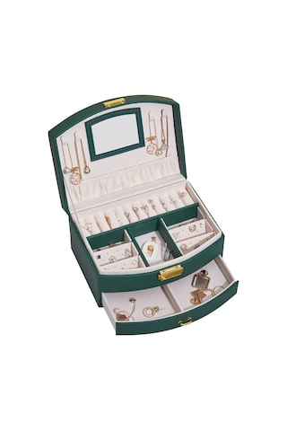 Yystore Takı Saklama Kutusu Çift Çekmeceli Tip Koyu Yeşil