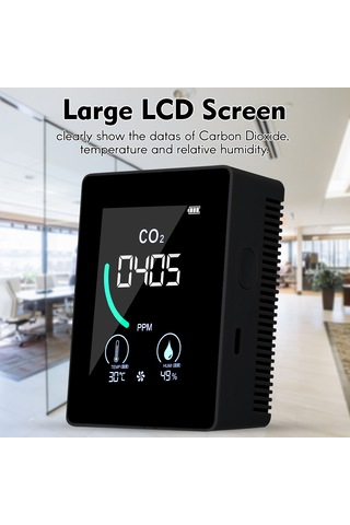 Ximistore9 Siyah Co2 Tespit Cihazı - Sicaklık Ve Nem Sensörü İle Gerçek Zamanlı Ölçüm, 4 Renkli Led Uyarı Sistemi