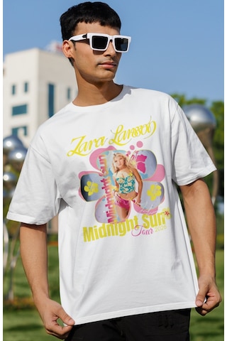 Sevbano Zarıa Larsson Midnight Sun Şarkıcı Baskılı Unisex Oversize Tişört Beyaz
