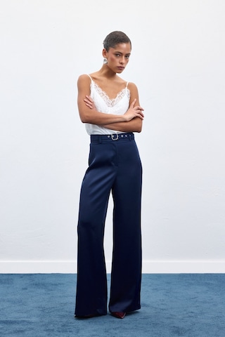 Sateen Kemer Detaylı Saten Pantolon - Lacivert-136950 Lacivert