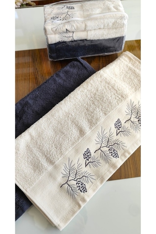Nurpak Çeyizlik 2.li Set Lüks 50x90cm. %100 Pamuk El,yüz Havlusu Özel Hediyelik Ambalajda Lacivert