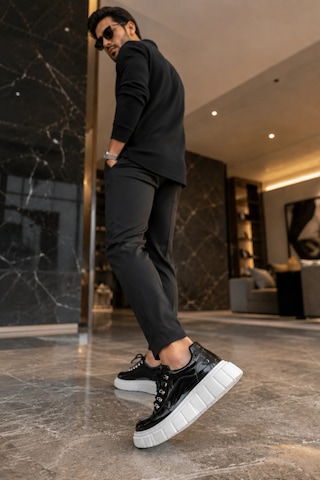 Mevese Duolc Bağcıklı Rugan Erkek Günlük Rahat Taban Sneaker Ayakkabı - Siyah Beyaz Siyah Beyaz Rugan