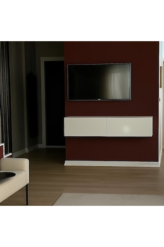 Mac Dizayn Fasalis 140 Cm Beyaz Parlak Tv Ünitesi Modern Minimal Tasarım Parlak Beyaz