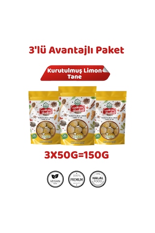 Kurutulmuş Limon Tane 3 X 50 Gr 3'lü Paket C Vitamini Katkısız Organik