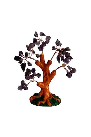 Doğal Ametist Taşlı Hayat Ağacı Biblo - 16x14 Cm Dekoratif Obje