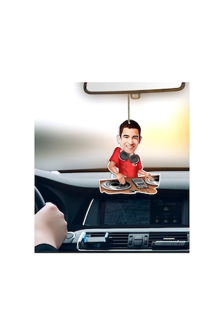 Kişiye Özel Bay Dj Karikatürlü Ahşap Araba Dikiz Ayna Süsü