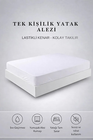 Tek Kişilik Sıvı Geçirmez Lastikli Yatak Alezi 100x200x40 Cm Sessiz Ve Yumuşak Kumaş Beyaz