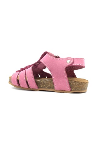 Püsküllü Mantar Taban Deri Sandalet Pembe Pembe