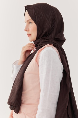 Mirsoy Scarf Zikzak Desen Parlak Jakar Şal - Acı Kahve Acı Kahve