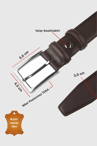 Rizzup Kahve %100 Hakiki Deri Klasik Kemer 3,5 Cm En Dikiş Detaylı Kısaltılabilir Tasarım 2602665