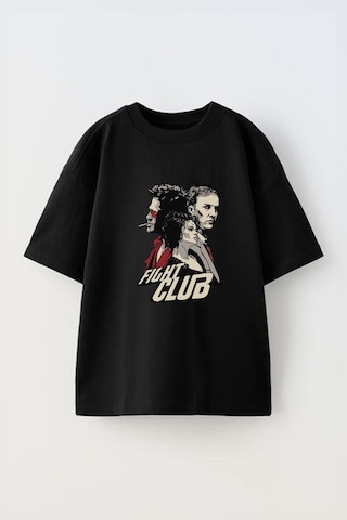 Thewert Unisex Fight Club Dövüş Kulübü Tasarım Baskılı Pamuk Sıyah Oversize T-shirt Siyah