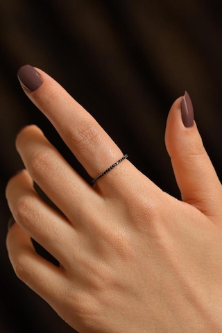 Roza Silver Oniks Taşlı Rose Minimal Tamtur Gümüş Yüzük