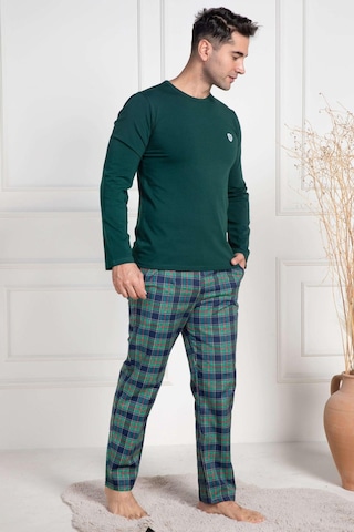 Mecit Pijama Mecit 3052 Yeşil Ekoseli Erkek Büyük Beden Pijama Takımı Yeşil
