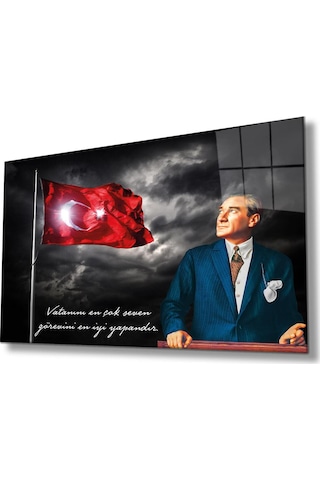 Türk Bayrağı Ve Atatürk Cam Tablo Vatanını En Çok Seven Modern Ev Ofis Salon Kurum Hediyelik Tablo