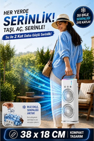 Çift Fanlı 1800 Mah Bataryalı 6000 Rpm 3 Kademeli Masaüstü Taşınabilir Sprey Fan Vantilatör Pervane