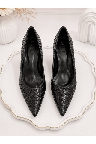 Dabab Shoes Lılya Kadın Siyah Sivri Burun Örgü Desenli 6 Cm İnce Topuklu Stiletto Ayakkabı