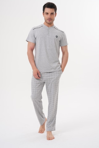 Mecit 2980 Gri Büyük Beden 3 Parça Erkek Şortlu Pijama Takımı Gri