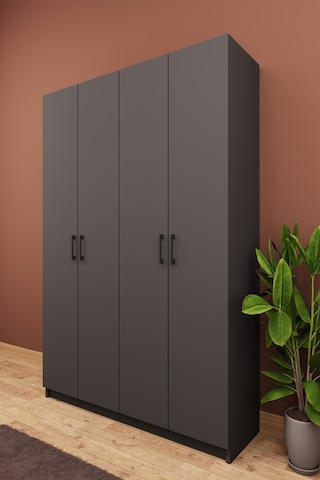 Asra Trend Vestiyer & Portmanto V-08 %100 MDF 4 Kapaklı Askılı Çok Raflı Ayakkabılık Koyu Gri