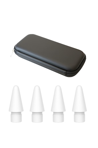 Microcase 2in1 Set Apple 1-2 Nesil Pencil Usb-c Pro İle Uyumlu Yedek Uç 4 Adet + Stylus Pen Kılıfı -al5404 Beyaz