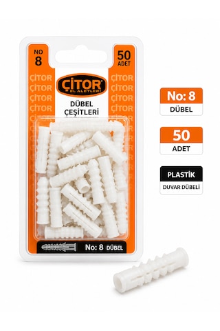 No:8 Plastik Dübel - 50 Adet