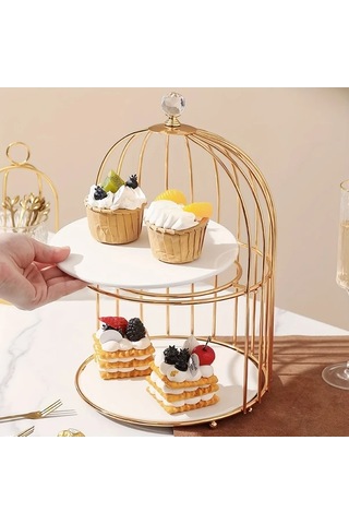 Fochsia Mumm Hiboux 3 Katlı Altın Zarif Pasta Standı Çay Partisi, Düğün, Hediye