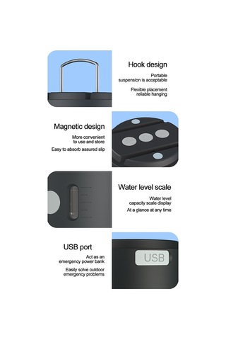 Açık Kamp Çadırı Asılı Ortam Işığı Manyetik Sprey Nemlendirme Fanı Siyah