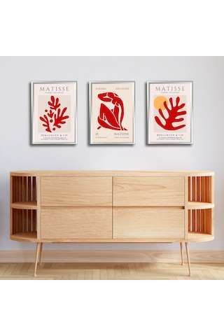 Henri Matisse 3'lü Alüminyum Çerçeveli Poster Seti - Önden Açılır A3 Açılır Kapanır Çerçeve Seti Kırmızı Soyut Figürler, Gümüş