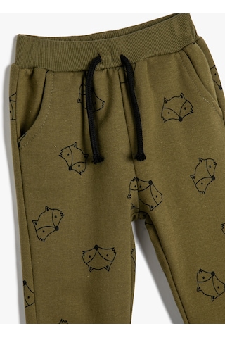 Koton Jogger Eşofman Altı Baskı Detaylı Beli Bağlamalı Şardonlu Pamuklu Haki Desenli 4wmb40034tk 4WMB40034TK05V Haki