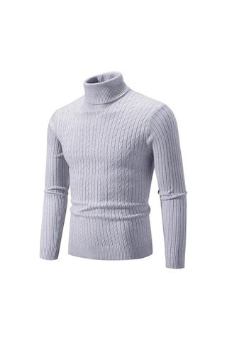 Yeni Erkek Yüksek Boyun Kazak Düz Renk Kazak Örme Sıcak Rahat Balıkçı Yaka Eşofman Yün Erkek Kış Açık Üstleri Açık Gri